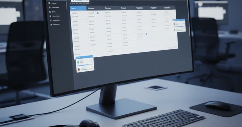 A close-up of a modern desktop workstation in a quiet enterprise office at dusk