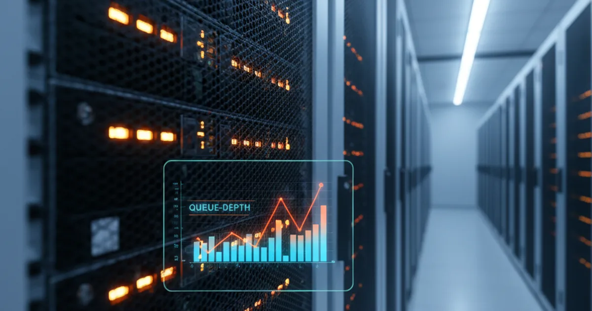 A close-up editorial photograph of a data center server rack with amber and red indicator lights flickering on multiple drive units, shot in a cool-lit