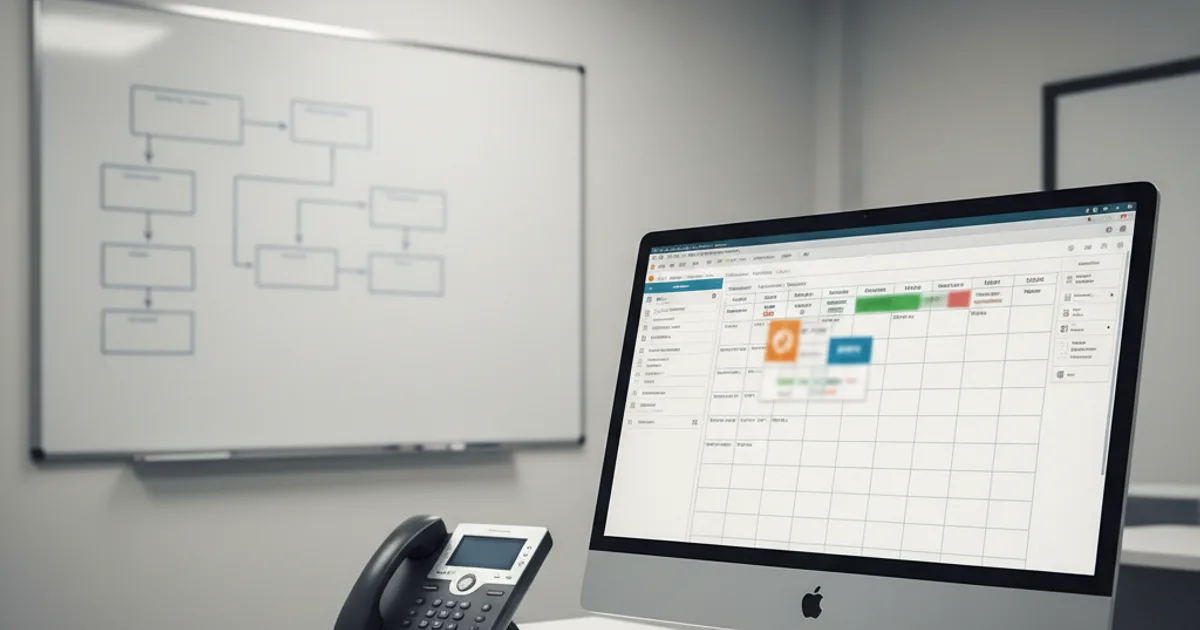 A clean, well-lit hospital operations room where a modern desktop workstation displays an EHR interface with patient appointment records visible as blurred